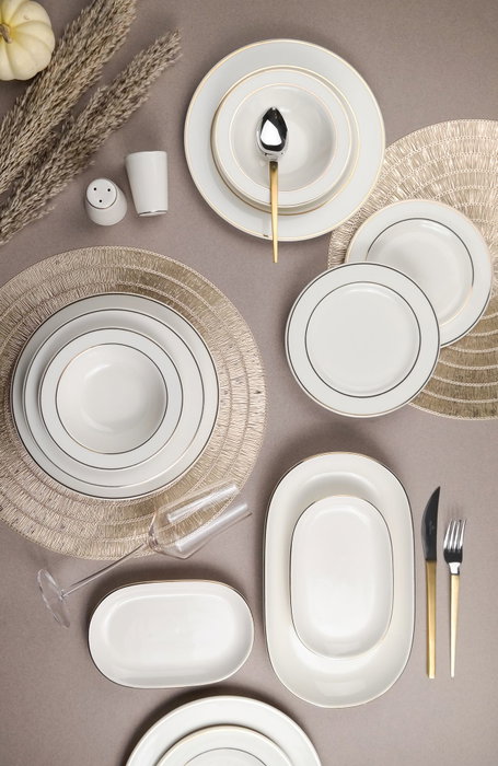 Hermia Altın Yaldız Bonsai 53 YTKM - Juego de cena de porcelana 53 piezas Blanco y Dorado Hermia Altın Yaldız Bonsai 53 YTKM - Juego de cena de porcelana 53 piezas Blanco y Dorado